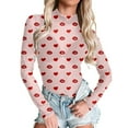 thumbnail image 1 of Mesh Long Sleeve Tops for Women Bodysuits for Women Valentines Day Printed Neck Long Sleeve Sheer Tee Shirts Body Suit Slim Fit Ruched One Piece Sheer Ruched Going Out Tops Party Clubwear Shirts, 1 of 5