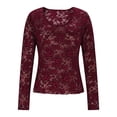thumbnail image 1 of Mesh Long Sleeve Tops for Women, Crew Neck Lace Shirts, Fall Winter Trendy Lace Blouse, 1 of 7