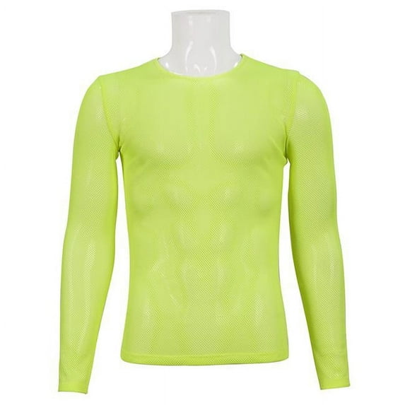 Mesh Long-Sleeves T-Shirt, Neon Yellow - Medium