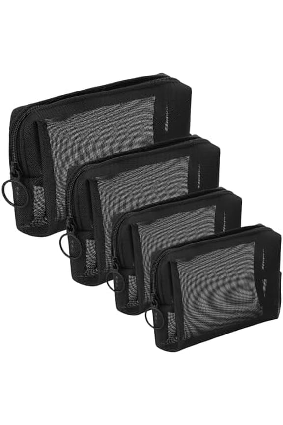 Mesh Makeup Bag 4 Pcs Mesh Cosmetic Bag Portable Zipper Toiletry Pouch Travel Organizing Cosmetic Purse Storage Small Meshs Bags Set for Daily Home Office Closure Backpack Accessories