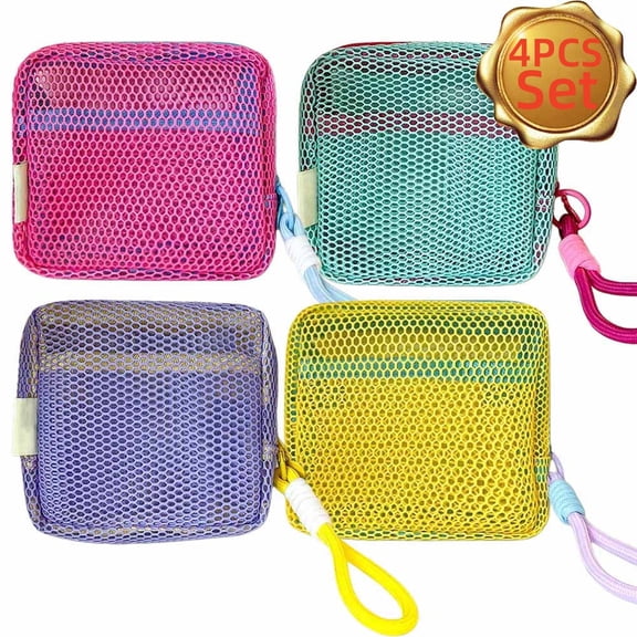 Youersen Mesh Makeup Bag with Zipper, Mini Travel Toiletry Pouch for Accessories, 4 Pcs