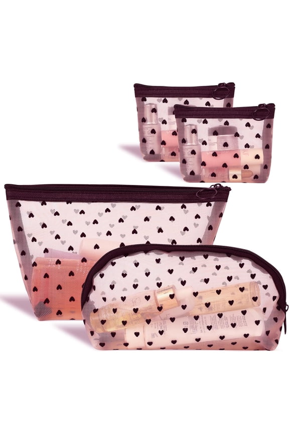 Mesh Makeup Bags,4PCS Mesh Cosmetic Bags for Women Mini Zipper Mesh Bags Portable Travel Organizing Pouch Purse Makeup Pouches Bags Travel Accessories