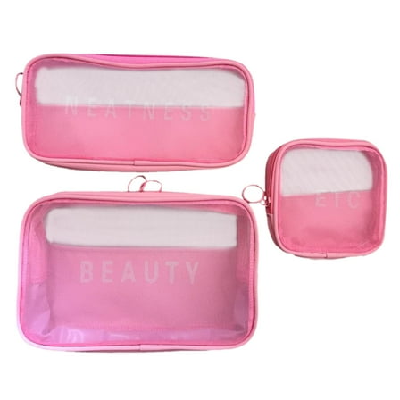 Mesh Makeup Pouch Set of 3, Large Capacity Cosmetic Bags, Travel Organizer, Dorm Room Essentials Toiletry Bag for Women and Men, for Graduation Gifts, Travel Accessories-Pink