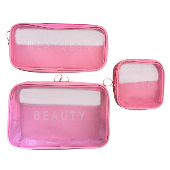 Mesh Makeup Pouch Set of 3, Large Capacity Cosmetic Bags, Travel Organizer, Dorm Room Essentials Toiletry Bag for Women and Men, for Graduation Gifts, Travel Accessories-Pink