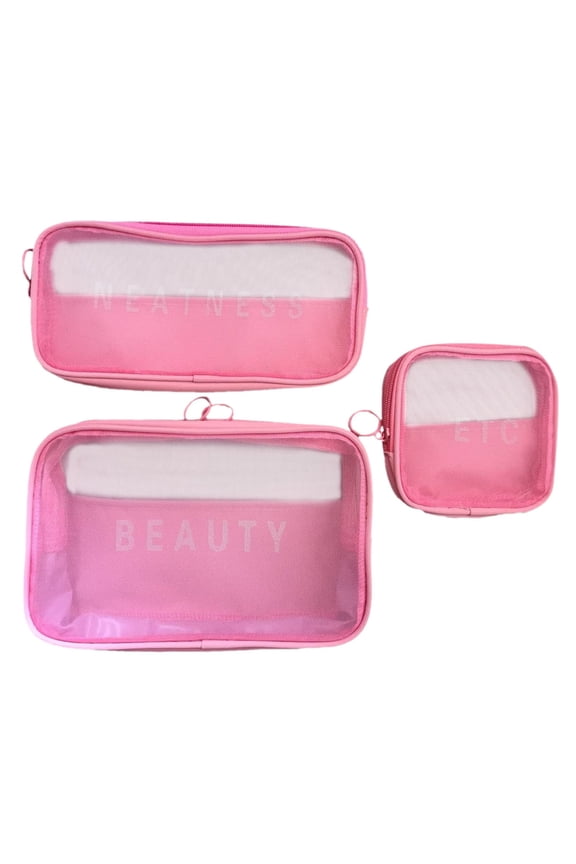 Mesh Makeup Pouch Set of 3, Large Capacity Cosmetic Bags, Travel Organizer, Dorm Room Essentials Toiletry Bag for Women and Men, for Graduation Gifts, Travel Accessories-Pink