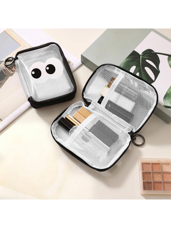 Mesh Makeup Pouch, Waterproof Transparent Cosmetic Bag With Separate Compartments And Zipper Closure, Portable Travel Organizer Case for Lipstick Beauty Items And Daily Essentials