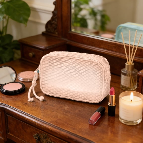 Mesh Makeup Pouch with Zipper for Travel and Home, Breathable Transparent Nylon Cosmetic Bag for Lipstick Jewelry Toiletries, Multi-Use Organizer as Pencil Case Coin Purse or Tech Pouch