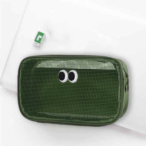 Mesh Makeup Wash Bag Large Capacity Organizer with Cute Big Eyes Design for Travel Toiletries and Sundries Storage Topliu