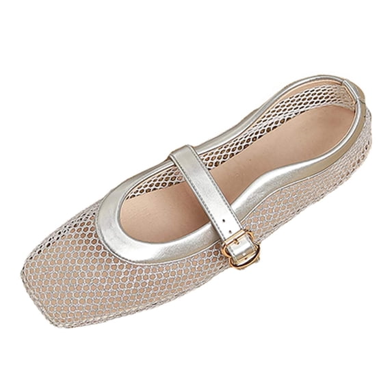 Mesh Mary Jane Ballet Flats Square Toe Adjustable Buckle Hollow Slip On Light Summer Casual Shoes Beach Sightseeing