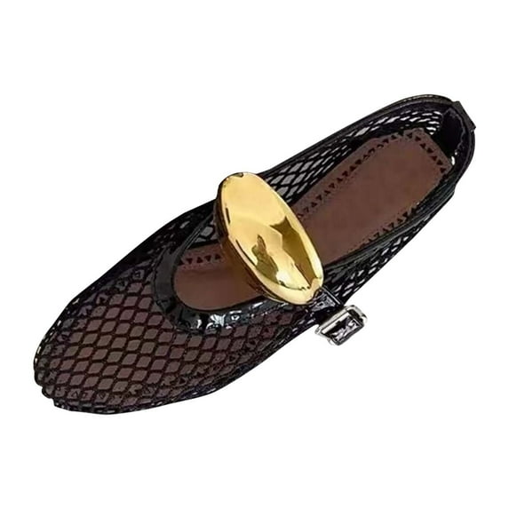 Mesh Mary Jane Flats for Women Jelly Mesh Clear Hollow Sandals Slip on House Slippers Dressy Ballerina Shoes Low Top Metal Buckle Lightweight Breathable Summer Beach Party Cruise Vacation