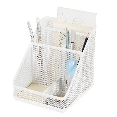 Mesh Medium Desktop Organizer White - Steel Desk Tool Holder for Office Organization & Accessories