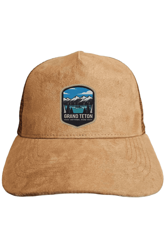 Mesh National Park Cap - Men and Women Baseball Hat 5-Panel Trucker Hat Suede with Snapback - Grand Teton National Park