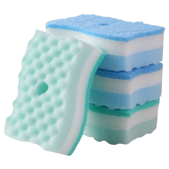 Mesh Net Kitchen Sponges, 4Pcs Mesh Net Scouring Pad, 2.76x4.33x1.57 Inch Odor-Free Microfiber Cleaning Sponge Wipes Scrub Pads, S-Shaped Quick Dry Dish Scrubber for Washing, Blue and Green