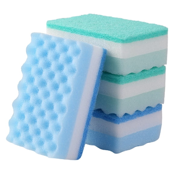 Mesh Net Kitchen Sponges, 4Pcs Mesh Net Scouring Pad, 2.76x4.33x1.57 Inch Odor-Free Microfiber Cleaning Sponge Wipes Scrub Pads, Square-Shaped Quick Dry Dish Scrubber for Washing, Blue and Green