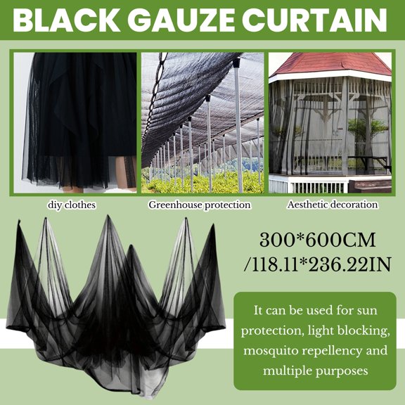 Mesh Netting for Patio, Black Gauze Curtain, 118x236 Inch Bug Net Garden Netting Sun Protection Greenhouse DIY Decoration