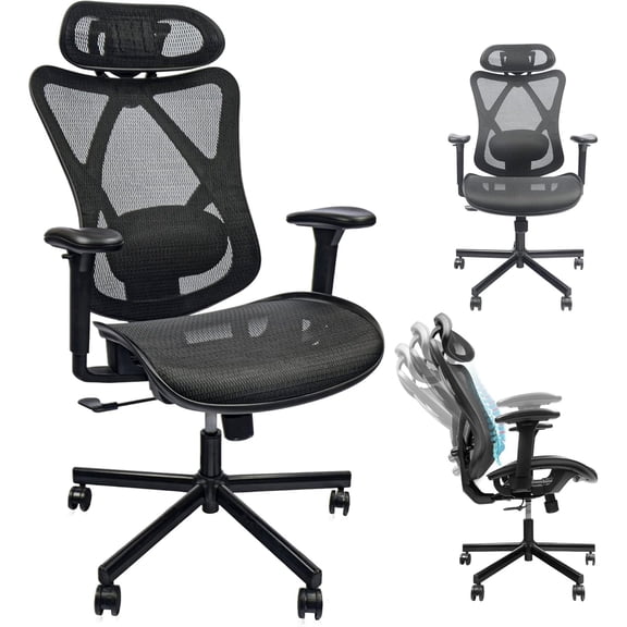 Mesh Office Arm Chair | Adjustable Lumbar & Headrest for Office Work | High - Quality Mesh & Sturdy Frame | Reduce Neck & Back Aches