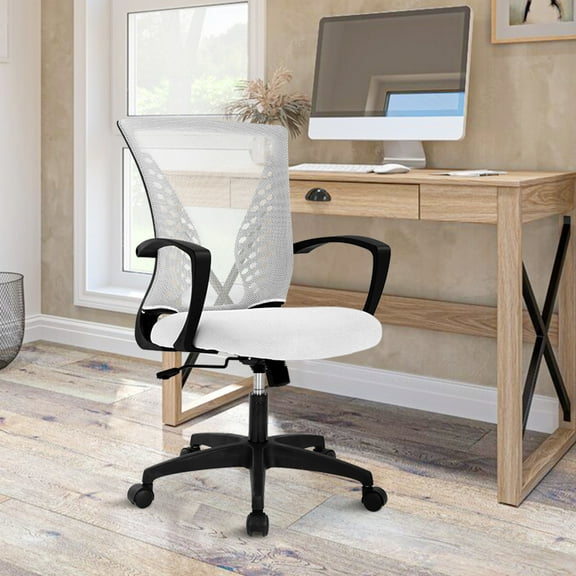 Mesh Office Chair Computer Chair Adjustable Ergonomic Chair with Lumbar Armrest Support Modern Rolling Swivel Chair for Women&Men Adults（White）