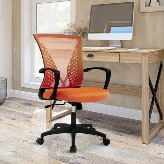 Mesh Office Chair Ergonomic Desk Chair w/Comfortable Seat Lumbar Support, Adjustable Mid Back Rolling Task Computer Chairs for Adults, Orange