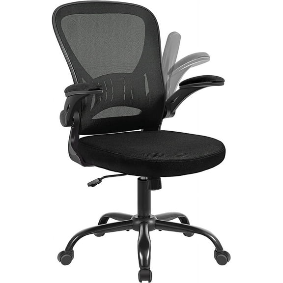 Mesh Office Chair, Ergonomic Home Office Desk Chairs with Flip-up Arms and Lumbar Support, Height Adjustable