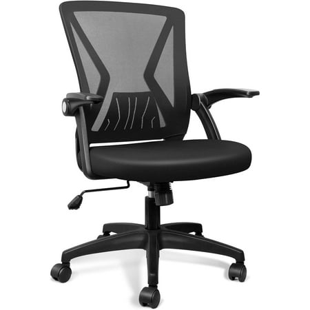 Mesh Office Chair Ergonomic Mid Back Swivel Black Mesh Desk Chair Flip Up Arms with Lumbar Support Computer Chair Adjustable Height Task Chairs