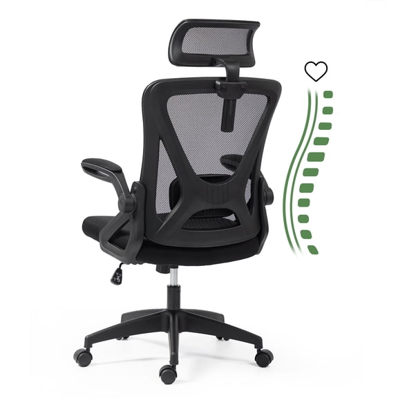 Mesh Office Chair, Ergonomic Rolling Swivel Desk Chairs with Lumbar Support, High Back Desk Chair with Headrest, Comfy Computer Chair for Home, Office, Bedroom, Study, Student (Black)
