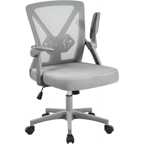 Mesh Office Chair Ergonomic Swivel Computer Chair with Flip-up Arms Adjustable Height Lumbar Support for Home Office Study Meeting, Gray
