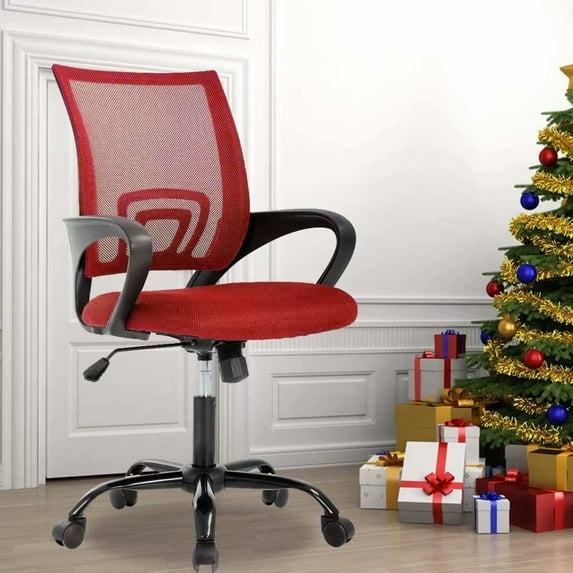 Mesh Office Chair Mid Back Height Adjustable Computer Desk Chair Ergonomic Task Rolling Swivel Chair with 360 Degree Casters & Armrest, Red