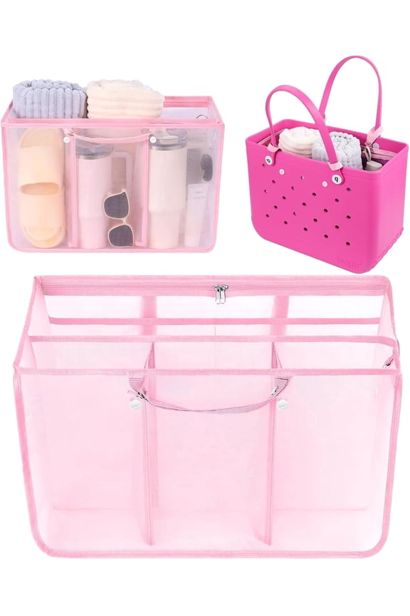 XL Bogg Bag Mesh Insert Organizer Pouch Lightweight Divider Pocket Compatible with Original Large Beach Tote Bag Inner Storage Accessories-pink