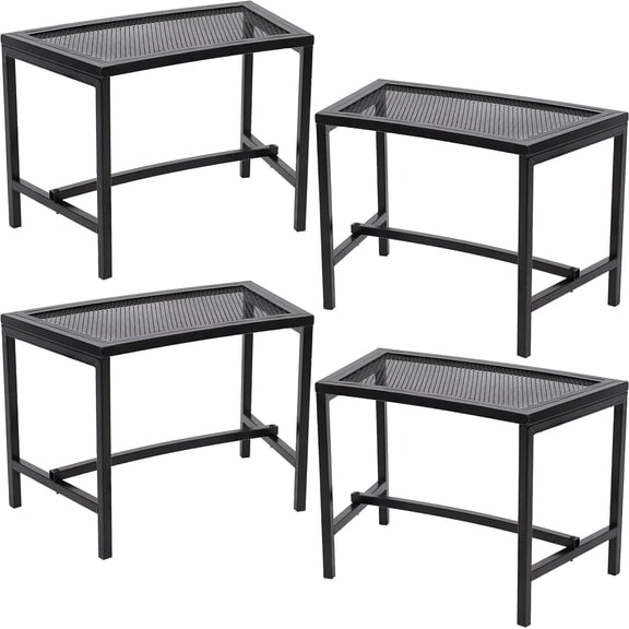 Mesh Outdoor Curved Bench - Metal Patio Bench Set - Heavy-Duty Outdoor Seats for Backyard or Fire Pit - Black - Set of 4