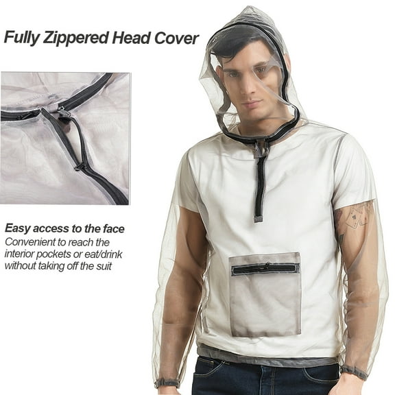 Mesh Outdoor Ultralight Mesh Hooded Bug Jacket Anti- See Through Protective Mesh Shirt Shield For Camping Hiking Fishing Gardening