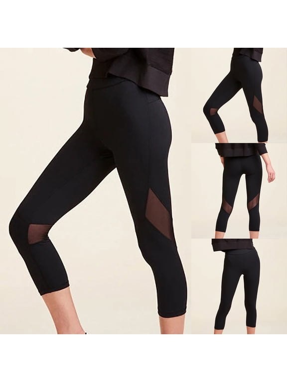 Mesh Panel Capri Leggings High Stretch Workout Pants for Yoga Dance and Gym