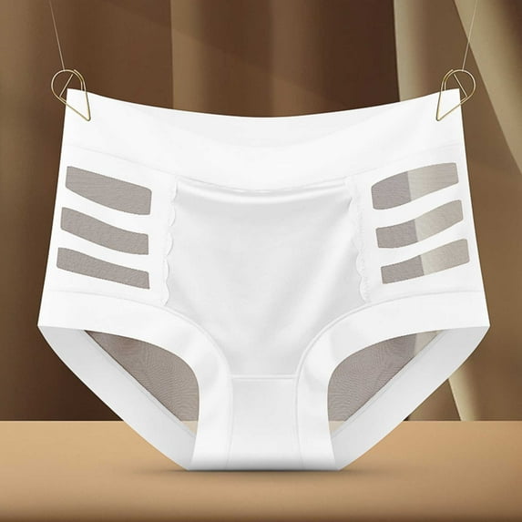 Mesh Panties for Women Seamless Briefs Comfy Breathable Body Shaper Shapewear Underwear Plus Size Panties White S