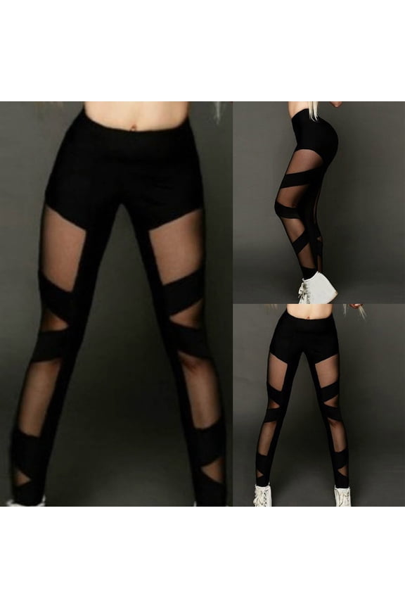 Mesh Patchwork Fitness Pants with Elastic Waist Women's Black Base Layer Leggings Tights for Workout Running Yoga | Sopatenor,Black XL