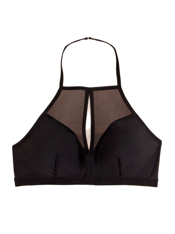 Mesh Patchwork Halter Bras for Women Keyhole No Underwire Lingerie Everyday Bra