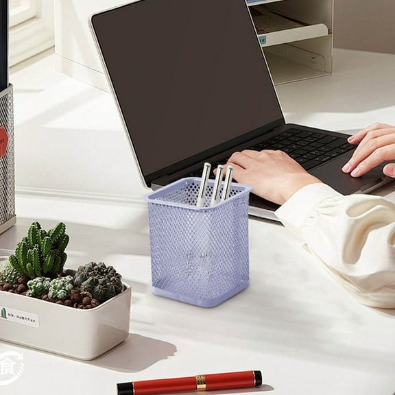 Mesh Pen Holder Metal Pencil Cup Organizer | Cylindrical Steel Desk Organizer | Pen Jar Storage Basket | Durable Iron Office Supply | 9x10cm | 1 Pack | Modern Workspace Decor