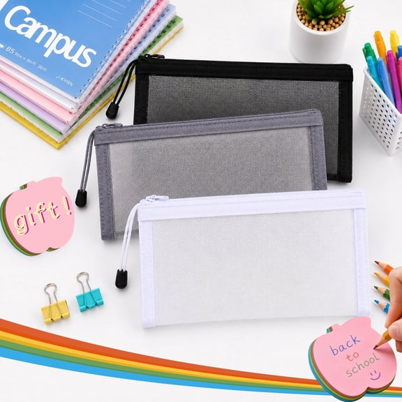 Mesh Pencil Case, Black Large Capacity Nylon Mesh Pencil Pouch, Back to School Supplies Organizer for Students College Office Desk Supplies