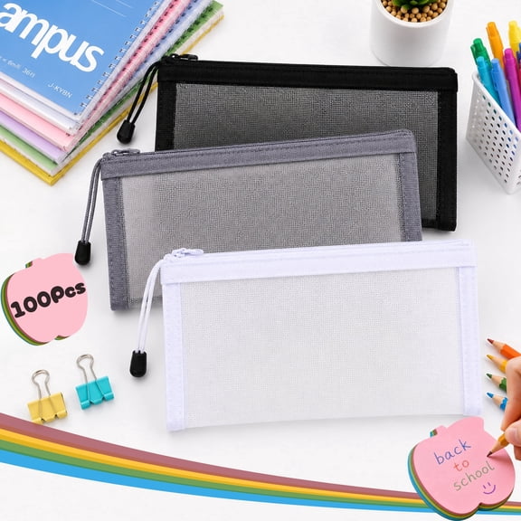 Mesh Pencil Case, Black Large Capacity Nylon Mesh Pencil Pouch, Back to School Supplies Organizer for Students College Office Desk Supplies