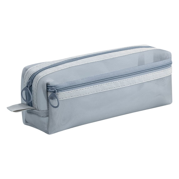 Mesh Pencil Case, Large Capacity Pencil Bag with Handle and Zipper, Double-Layer Pencil Cases, Portable Pencil Storage Pouch Bag, Sheer Mesh Pen Holder, Minimalist Stationery Organizer,Grey