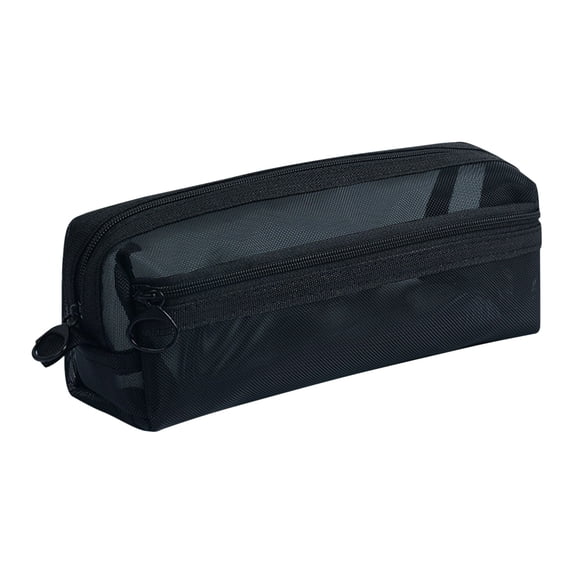 Mesh Pencil Case, Large Capacity Pencil Bag with Handle and Zipper, Double-Layer Pencil Cases, Portable Pencil Storage Pouch Bag, Sheer Mesh Pen Holder, Minimalist Stationery Organizer,Black