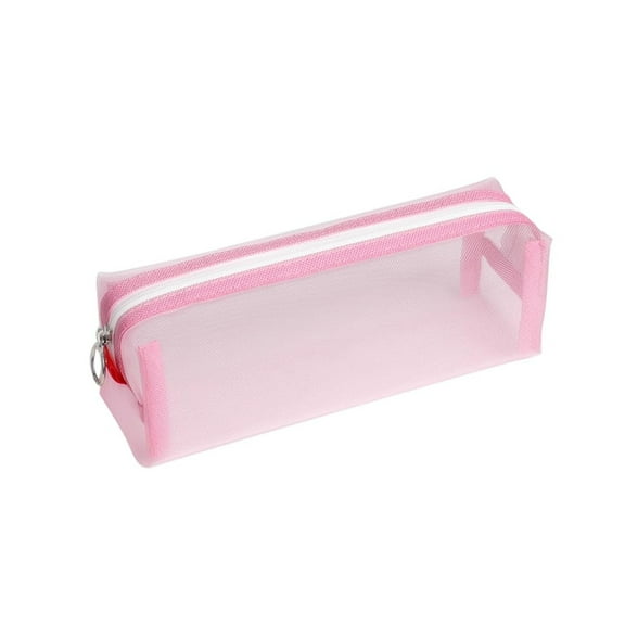 Mesh Pencil Case, Pink Transparent Pencil Bag, Transparent Mesh Pencil Case with Zipper, Large Capacity Stationery Organizer for Pens, Cosmetics & Small Accessories