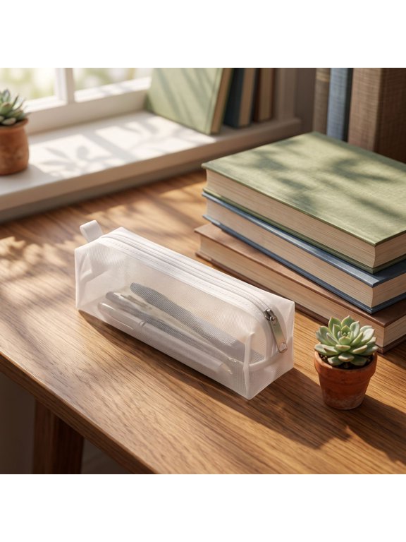 Mesh Pencil Case, Small Clear Zipper Pen Pouch, Slim Portable Plastic Stationery Bag For School Office Exam Supplies, Mini Cosmetic Storage Organizer, 7.5 Inch