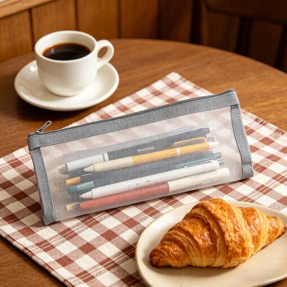 Mesh Pencil Case, Transparent Stationery Storage Pouch, Large Capacity Pen Holder Organizer, Quick View Supply Bag, Zipper Closure Pencil Storage Case, Portable Daily Use Organizer