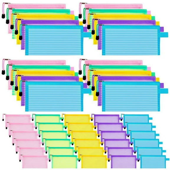 Mesh Pencil Cases Multipurpose, Multicolor, 50 Pack