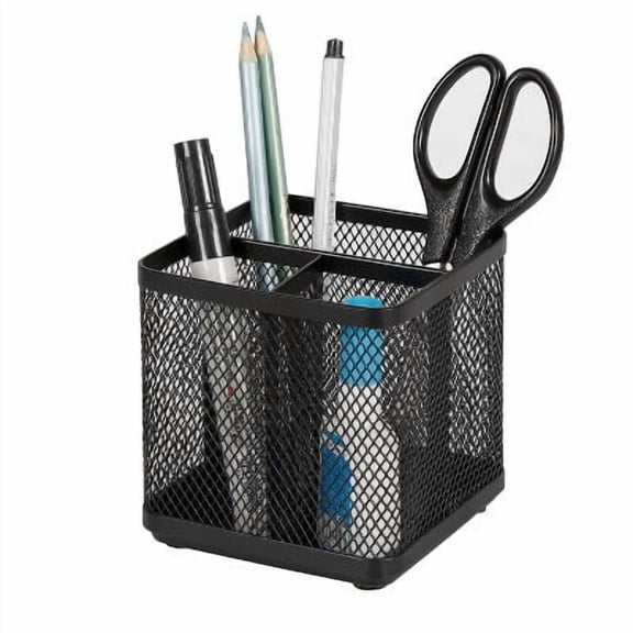 Mesh Pencil Holder Black - Brightroom: Steel Desk Organizer, Office Supplies, Pen Holder, 3.98" Height, Width, Depth