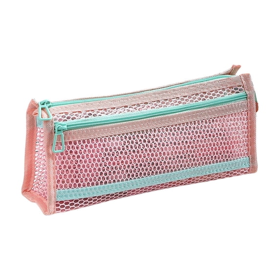 Mesh Pencil Pouch, Dual Zipper Transparent Organizer Bag, Large Capacity Pen Holder for Office Artists Travel, 8.66x4.33x2.36 Inches