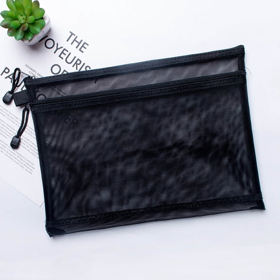 Mesh Pencil Pouch,Make up Bag with Zipper Cosmetic Organizer Pouch for Daily or Travel to Keep Small Items,1PC Black