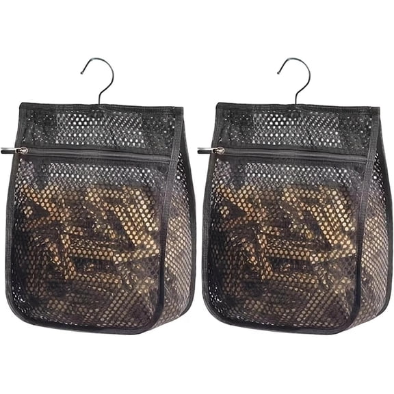 Mesh Pouch with Metal Hook,Clothes Pin Bag to Hang on Line,Washable Mesh Clothes Pin Organizer with Hanging Hook and Zipper