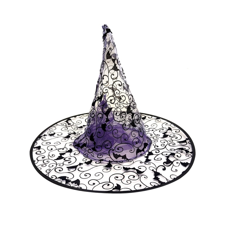 Mesh Purple Glitter Witch Hat Felt Black Bat Wizard Hats  display picture 2