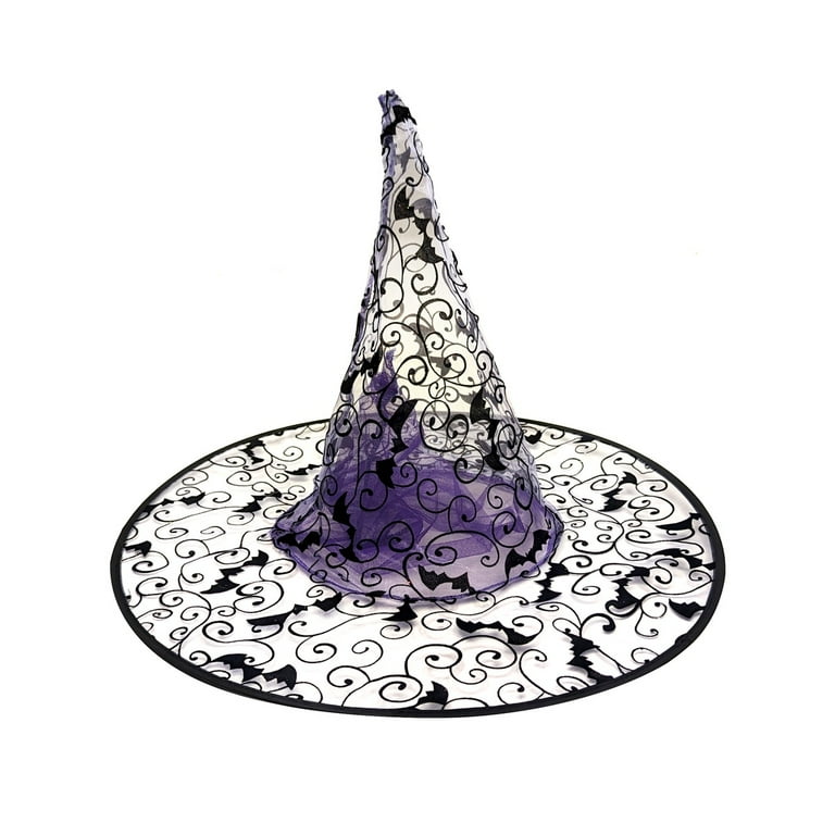 Purple Glitter Mesh Witch Hat Felt Black Bat Wizard Halloween Costume Party Hats Purple Glitter Mesh Witch Hat Felt Black Bat Wizard Halloween Costume Party Hats