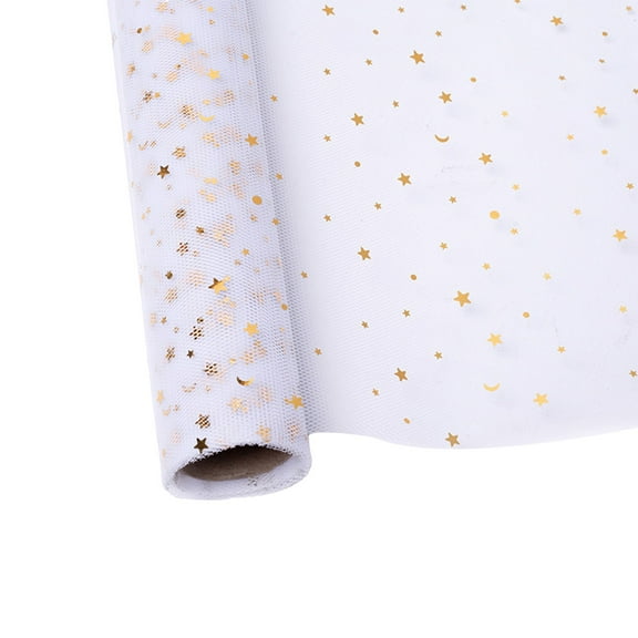 Mesh Ribbon Wide Whimsy Ribbons with Gold Star Moon Pattern DIY Craft Web Ribbon for Wrapping Home Wedding Christmas Cake Decoration 450x48cm